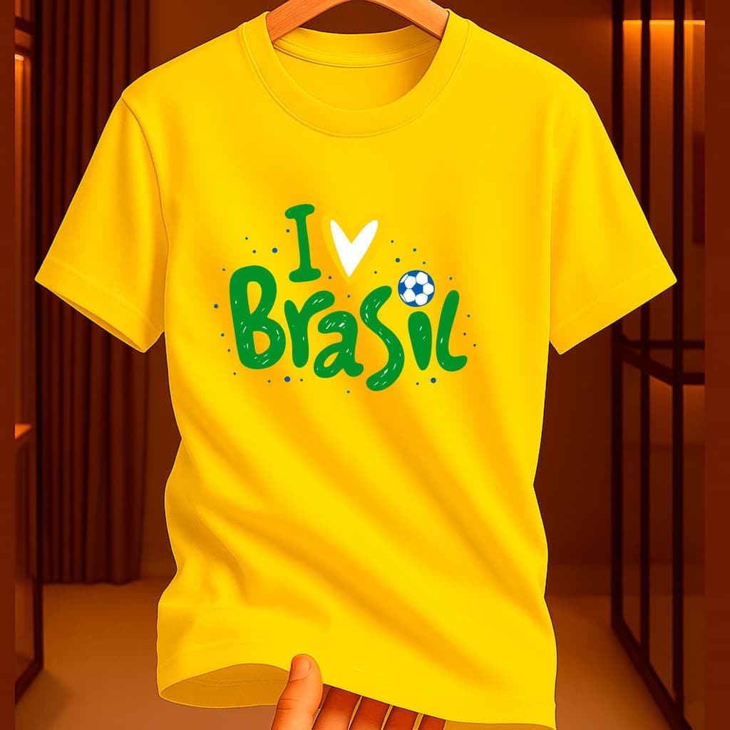 Camiseta 100% Algodão Infantil Brasil Hexa Copa Estampa Temática Futebol Infantil Gola Redonda Toque Alta Qualidade 2026