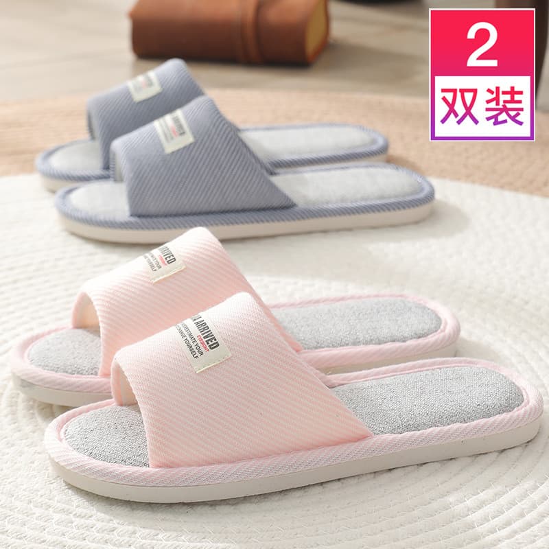 2 pares chinelos de linho feminino verão casa fundo de algodão interior antiderrapante casal quatro estações casa absorv