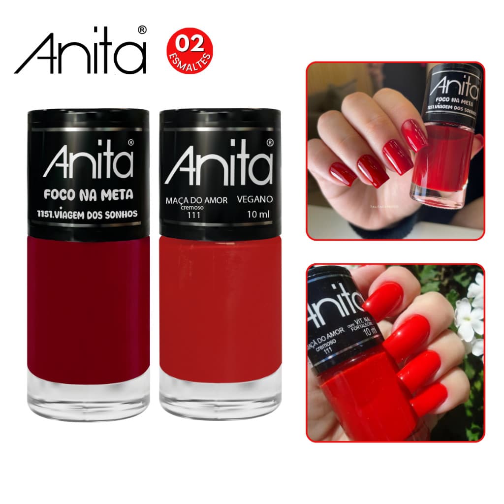 Kit 2 Esmalte Anita Maçã Do Amor Viagem Dos Sonhos Alta Cobertura