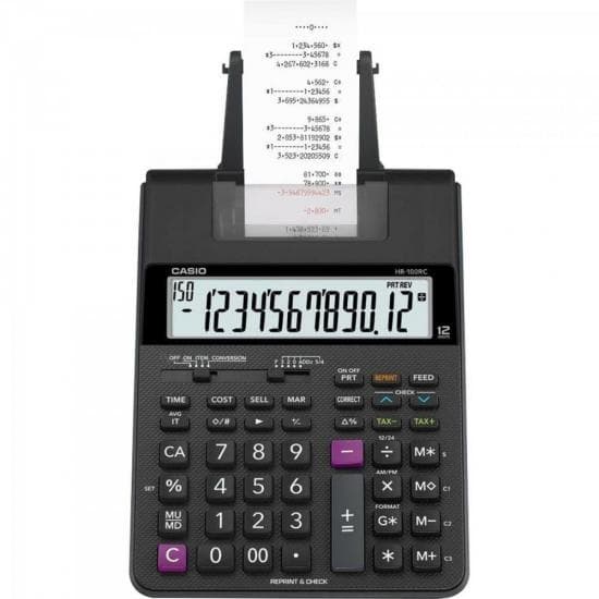 Calculadora Financeira Com Bobina Casio HR-100RC 12 Dígitos Bivolt Preta
