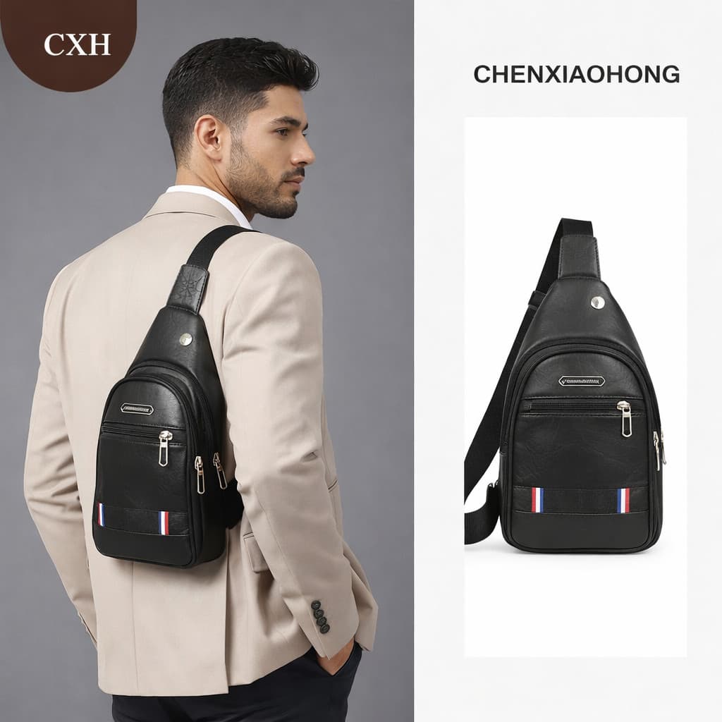 CHENXIAOHONG Bolsa transversal , bolsa de ombro, bolsa de peito masculina, feita de couro PU macio, adequada para