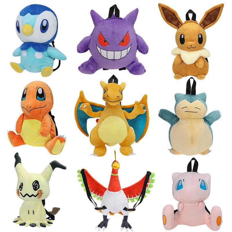 Mochila Grande Pokemon Cartoon Gengar Mystery Q Pequeno Dragão de Fogo Pogaman Charizard Cute Plush Backpack