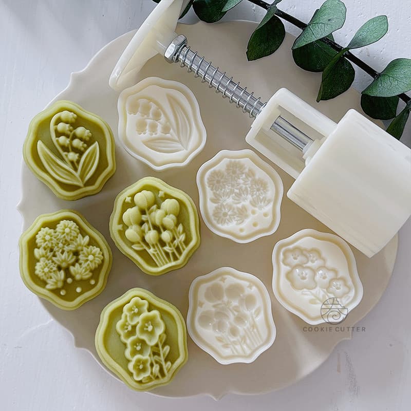 50g lírio do vale Mid-Autumn Mooncake molde tulipa Mung feijão bolo molde camélia inhame bolo molde margarida flor molde