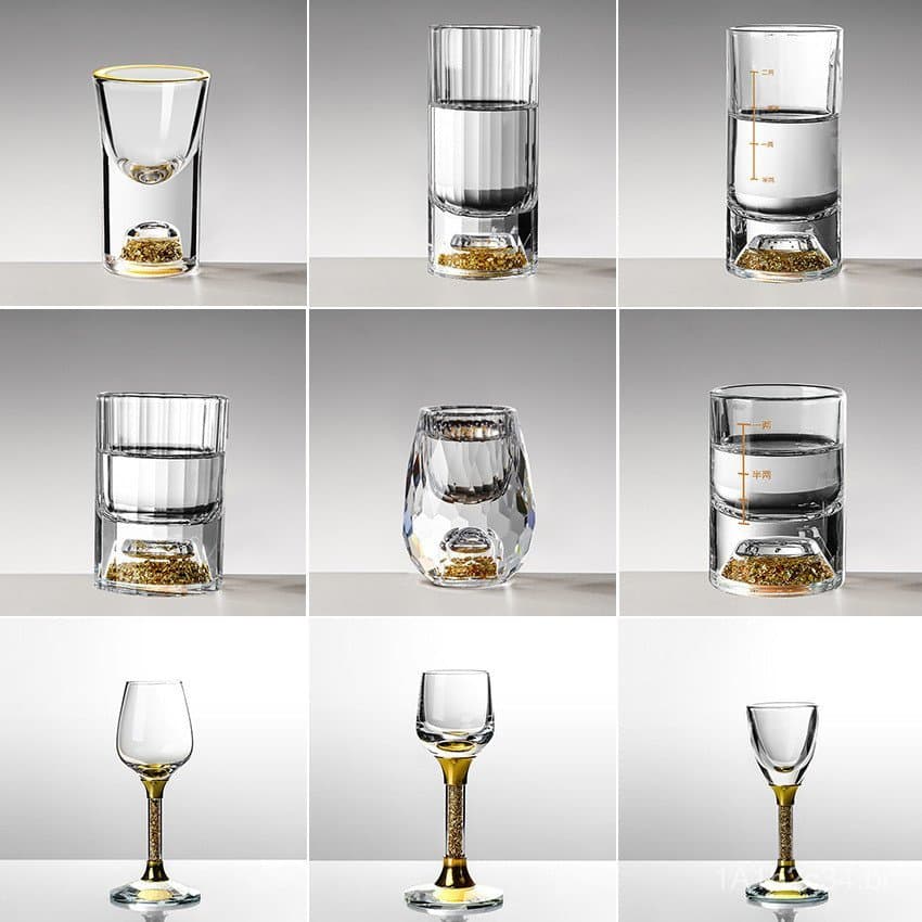 Copo de licor com acabamento em folha de ouro e detalhes em diamante, copo de cristal, copo de shot, taça, utensílios de