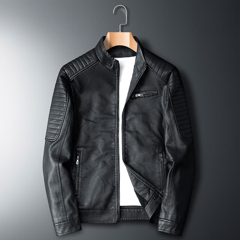 2023 novo estilo masculino forro de lã jaqueta de couro versão coreana fino ajuste bonito terno da motocicleta gola alta