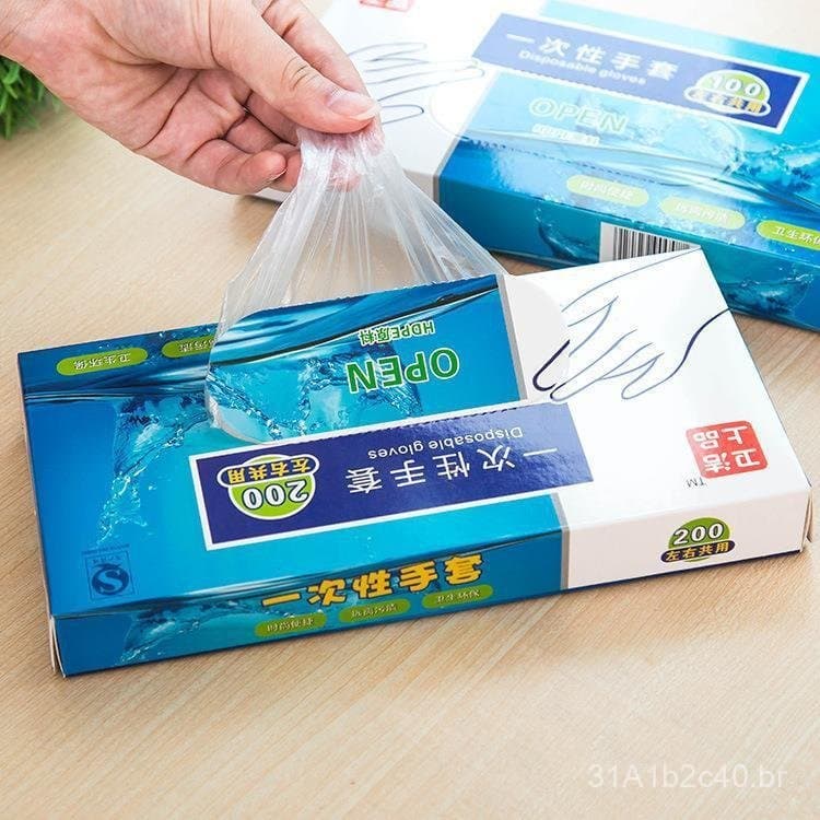 Luvas descartáveis em caixa, tipo retrátil, de filme espesso, adequadas para refeições, comer lagosta, inspeção de alime