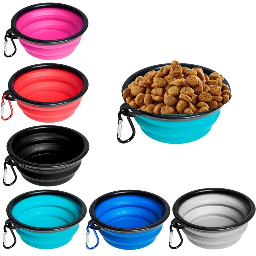 Comedouro Retrátil de Silicone para Pets - Dobrável com mosquetão Bebedouro Passeios Cachorros Gatos