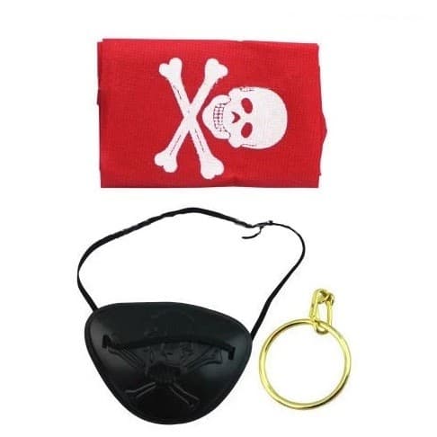 Kit Pirata Com Bandana Brinco E Tapa Olho Carnaval Festa
