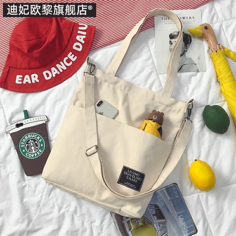 Bolsa feminina 2023 estilo Harajuku mensageiro bolsa de lona estudante feminino versão coreana de um ombro ins portátil