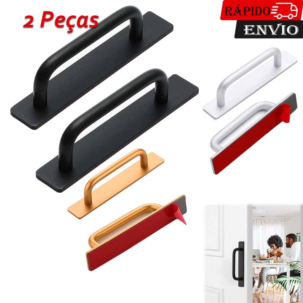 Puxador De Porta adesivo Liga De Alumínio Puxa 2pcs Sem Furar maçaneta de porta para armário de cozinha 14.8x2.5x3.5cm