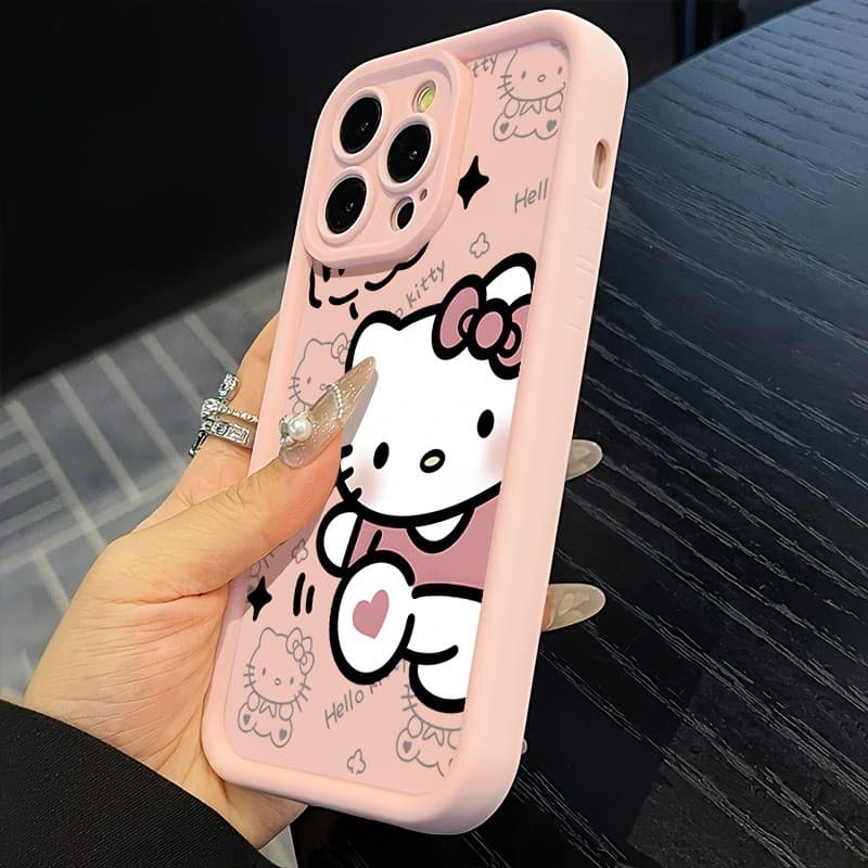 Capa Sanrio Rosa Conjunto 5 Peças Protetor Carregador Laço Cabo Presente iPhone 16 15 14 13 12 11 Pro Max Plus