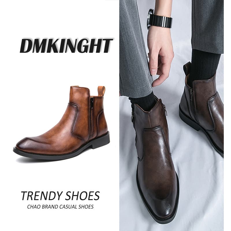 Primavera Chelsea botas masculinas de couro de alta qualidade botas de cigarro britânico aumento interno botas Martin do