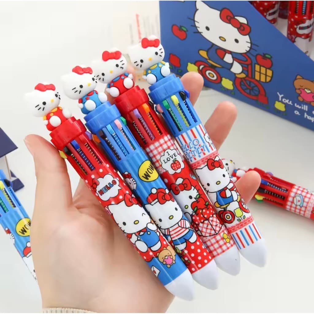 Caneta Hello Kitty 10 cores esferográfica - Sanrio - Azul e Vermelho