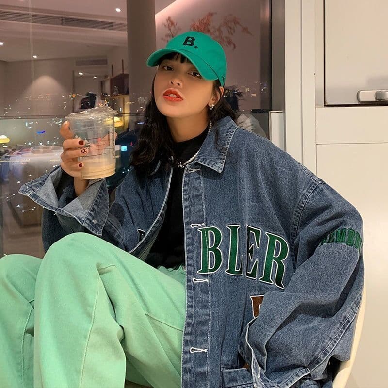 NIDEBLACK caseiro Denim jaqueta curta feminina 2023 primavera novo estilo carta solta Casual pequeno ins na moda