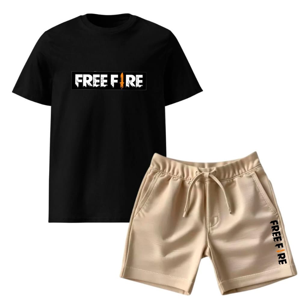 Kit 2  Camisa + Short Moletom Infantil Juvenil blusa Jogo Freefire Conjunto Caimento Premium presente Aniversario youtub