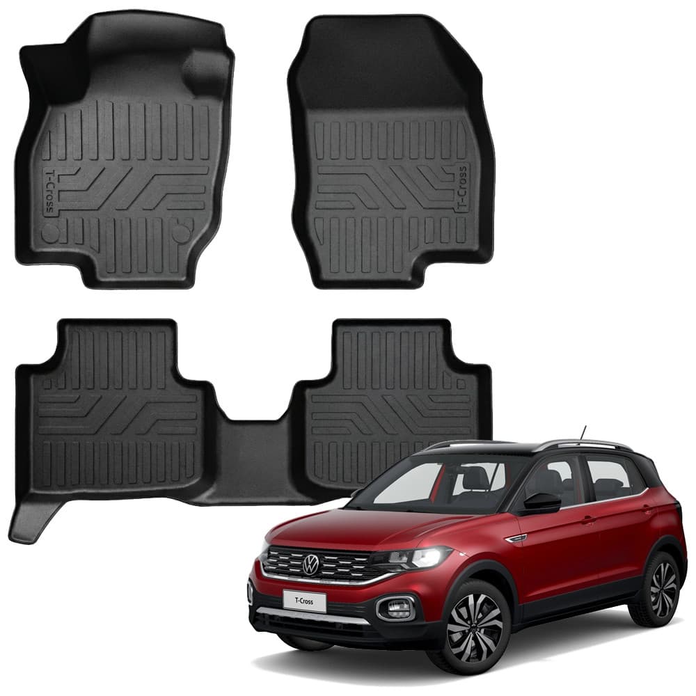 Jogo De Tapete Automotivo Bandeja De Borracha Para Carro VW T Cross Conjunto Com 3 Peças Ekap