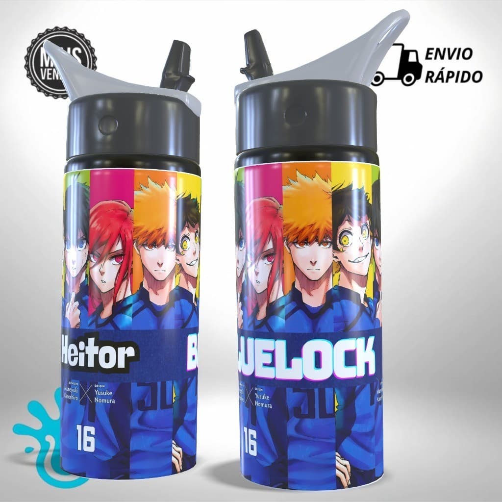Garrafa Squeeze BlueLock Anime com Nome Exclusiva Alumínio Infantil Escolar