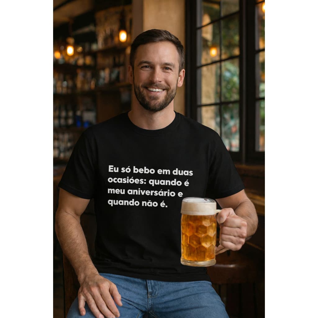 Camiseta Frase Divertida Eu Só Bebo Em Duas Ocasiões