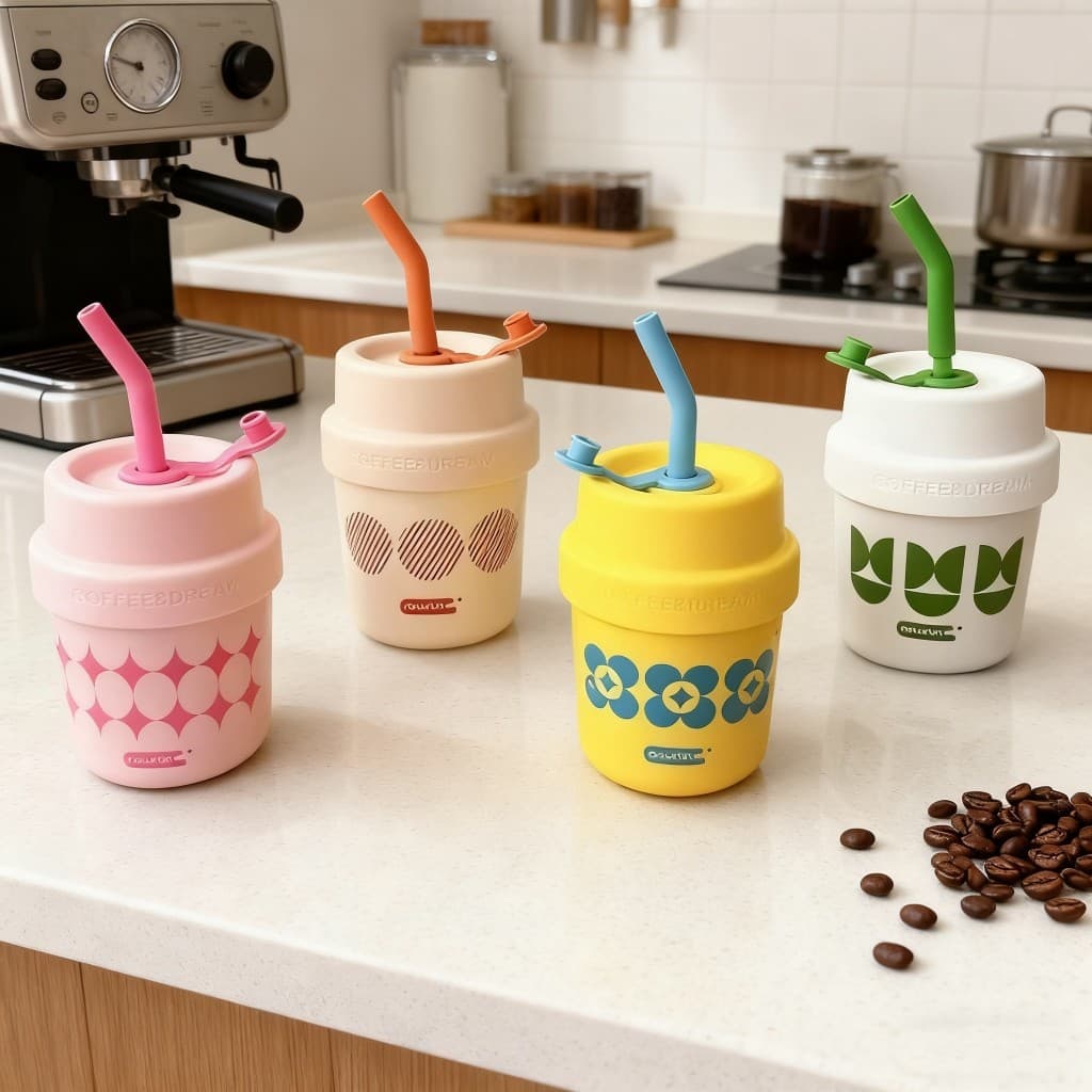 Copo Térmico Portátil com Design Criativo 400ml（Material Inoxidável 316） – com Canudo Colorido + Tampa Hermética