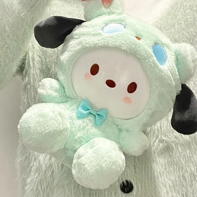 Boneca de pelúcia Sanrio Kawaii Kuromi Pochacco, brinquedos de 22cm, travesseiro de dormir para meninas, aniversário