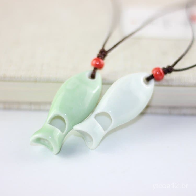 Colar de casal com tema de floresta, colar de cerâmica com apito de peixe de desenho animado, corrente para clavícula, p