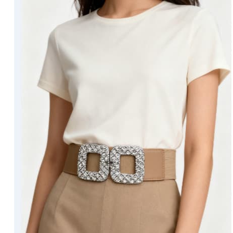 Daiana nova cinto de corrente grossa de metal feminino cinto largo com elástico com casaco四方钻扣松紧带