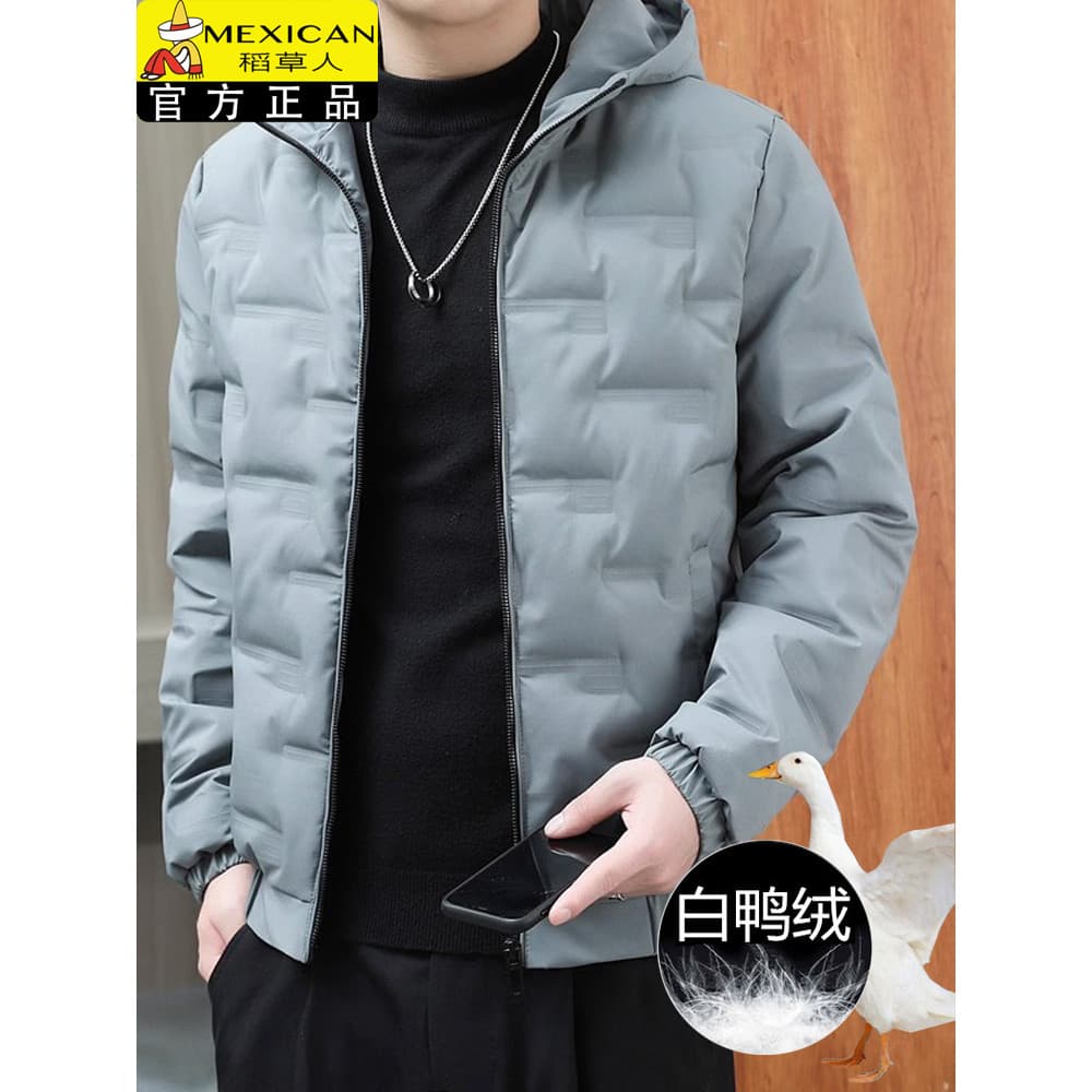 Espantalho inverno novo estilo quente com capuz pato branco para baixo jaqueta masculina grossa acolchoada à prova de ve