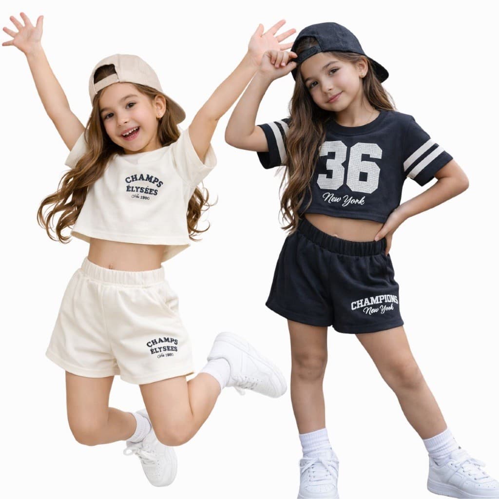 Kit 02 Conjuntos menina Cropeed + Shorts Estampados juvenil Poliéster variados