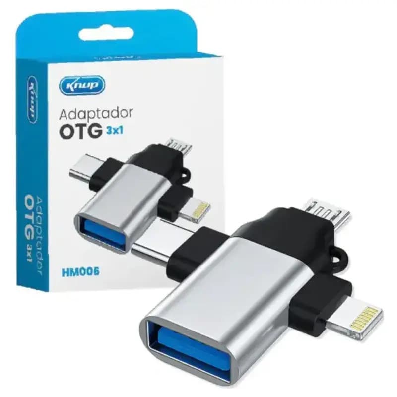 ADAPTADOR OTG USB 3 EM 1 V8/TIPO C/LIGHTNING KNUP KP-HM006