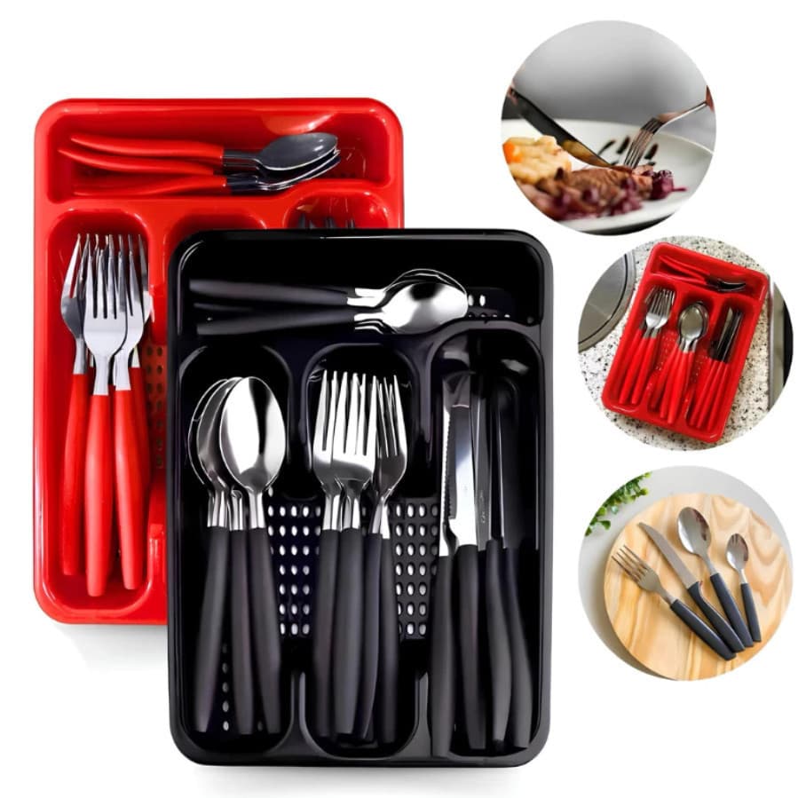 Jogo 17 Talheres Aço Inox Ergonômico Faqueiro Elegante Porta Talher Mesa Jantar Organizador Conjunto