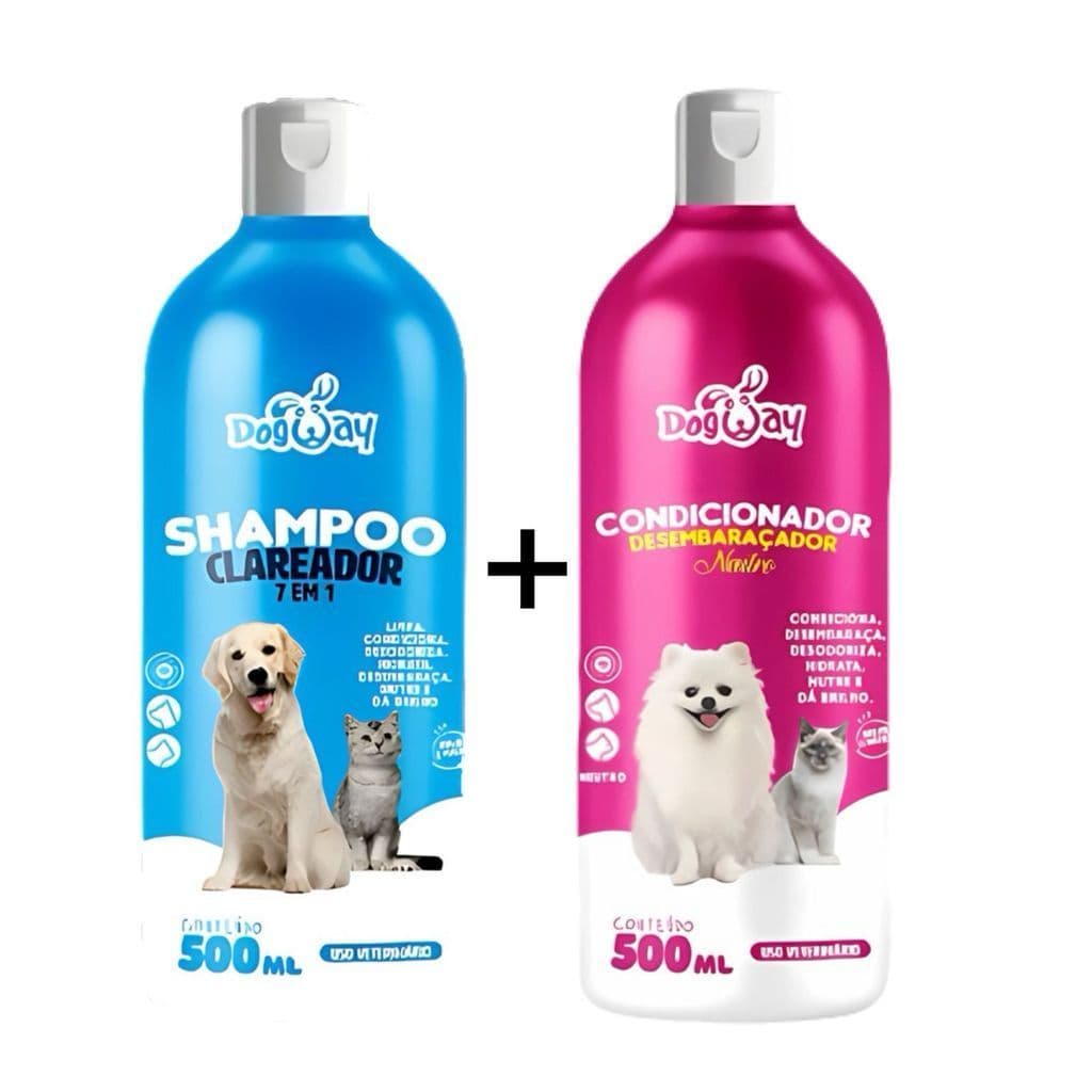 Kit Shampoo Branqueador 7 em 1  e Condicionador Desembaraçador de Pelagem Cães E Gatos Banho Tosa Dogway