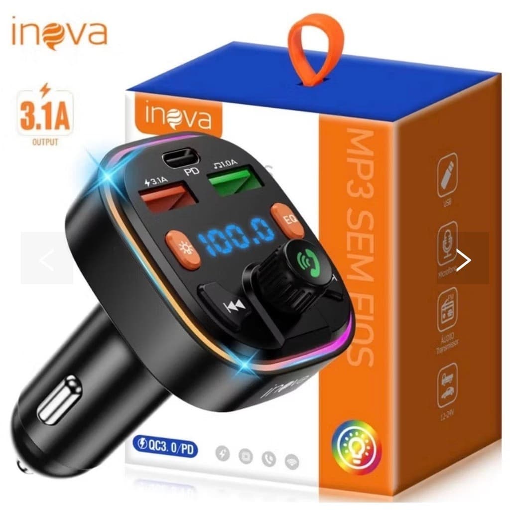 Inova Carregador Carro Transmissor Fm Bluetooth Vehicular X8 Mp3 Rádio Com Android E Ios