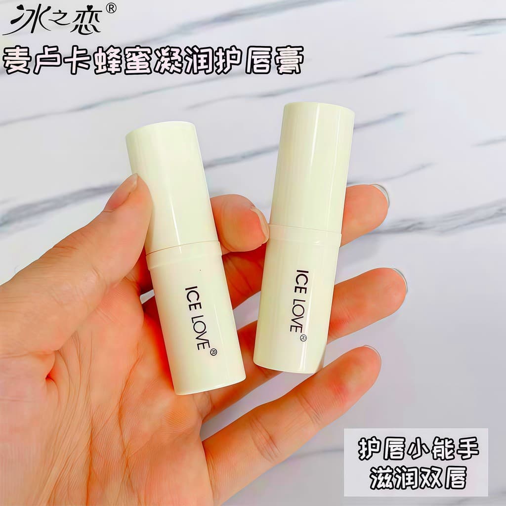 Gelo amor batom Manuka mel batom hidratante hidratante incolor bálsamo labial Anti-secagem dupla proteção hidratante