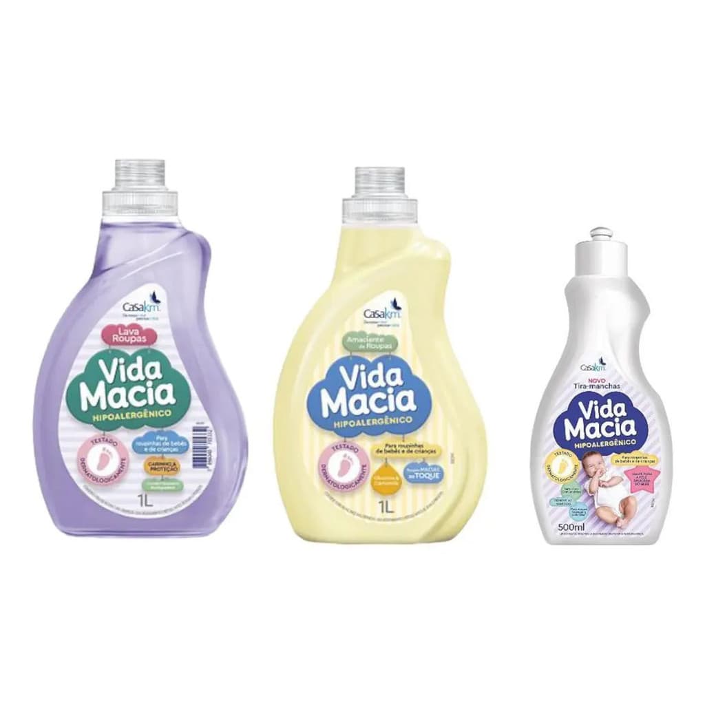 Kit Vida Macia Lava Roupas 1l + Amaciante 1l + Tira Manchas 500ml