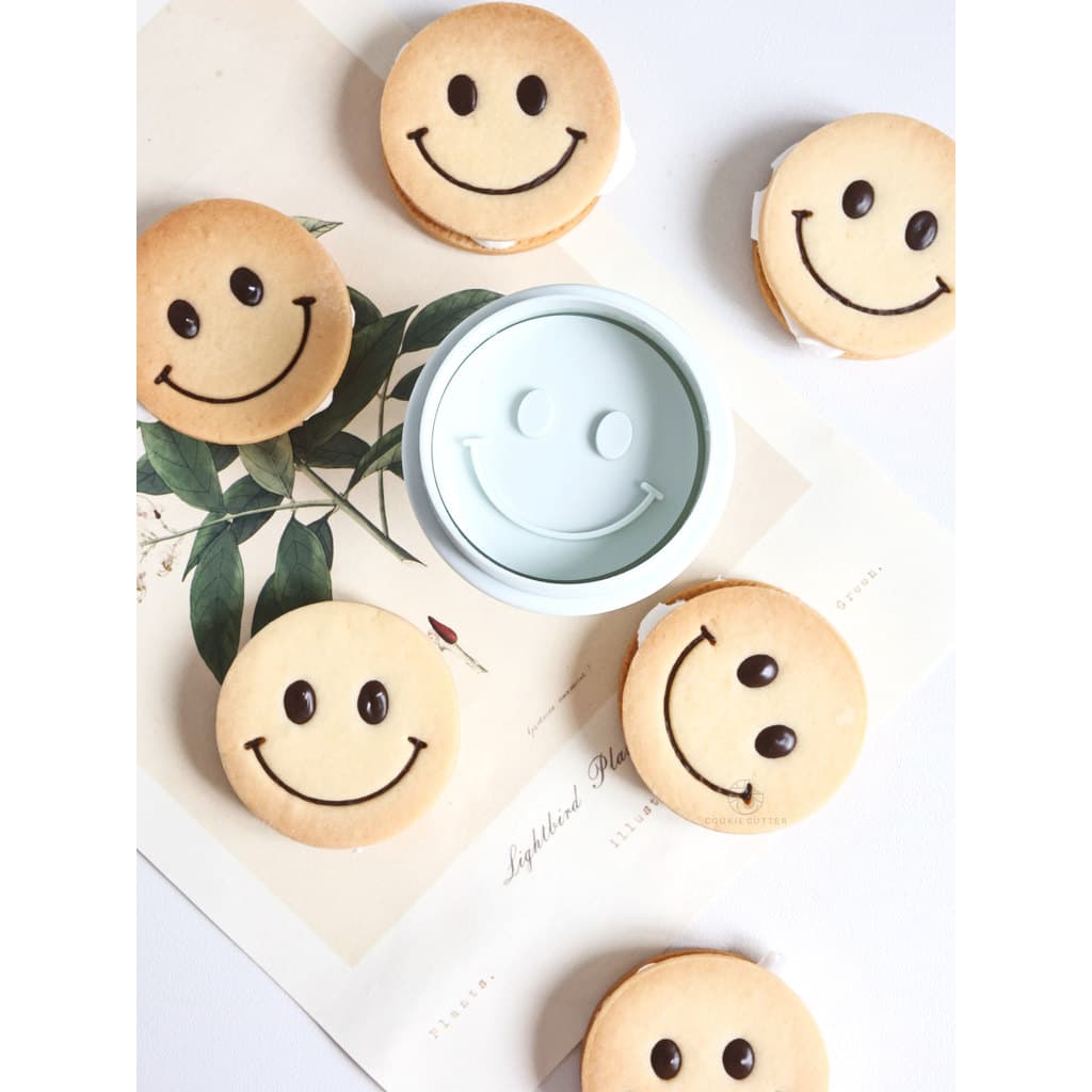 Molde de biscoito com rosto sorridente, versão alta, emoji, expressão fofa, ferramenta de crosta de Fondant, pão cozido