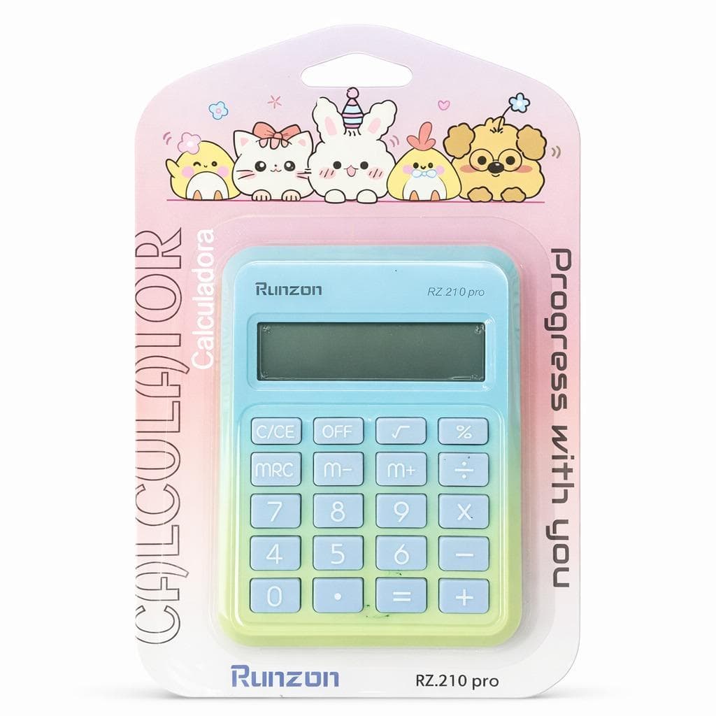 Calculadora Colorida RZ 210 Pro Compacta Portátil Display Grande Estilo Fofo para Escola Escritório Cores Sortidas