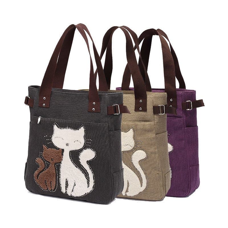 Bolsa de lona de veludo para mulheres, bolsa de ombro com tema de gato, bolsa de mão, bolsa de armazenamento para escrit