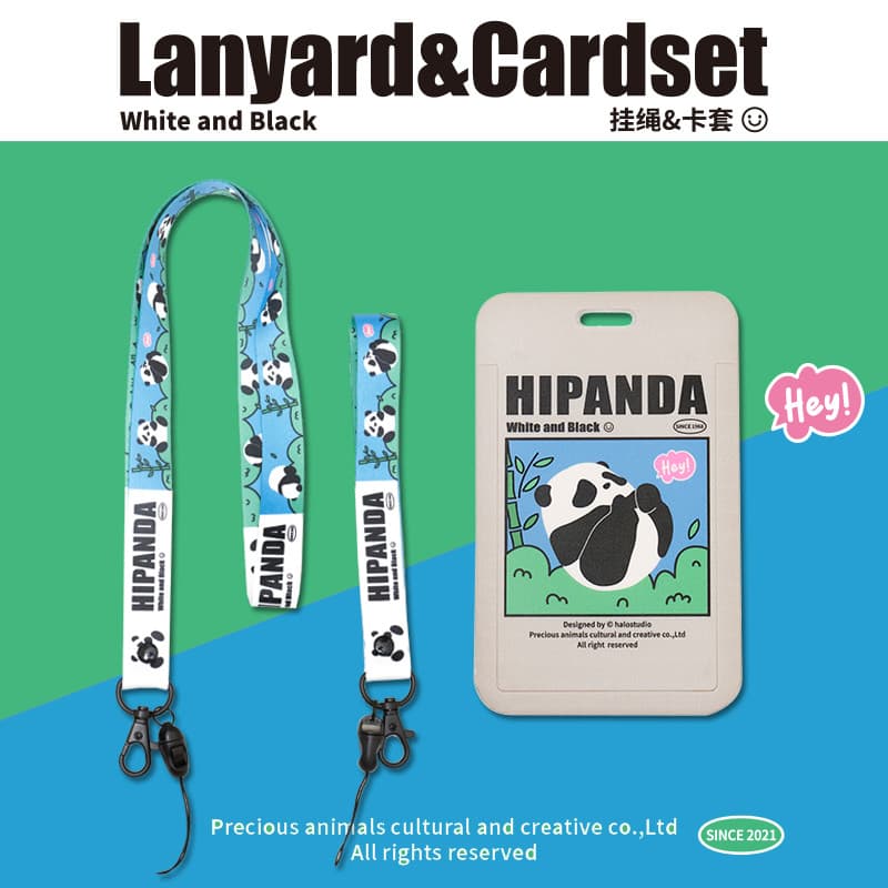 Halostudio Original Panda série alça de pulso curta longa alça Halter do telefone móvel titular do cartão de trabalho fr
