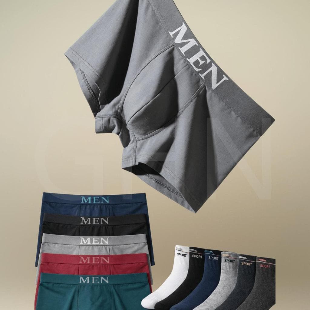 Kit 12 Cuecas Boxer Masculinas Microfibra + 6 Pares Meias Sport  ( Cano Medio)