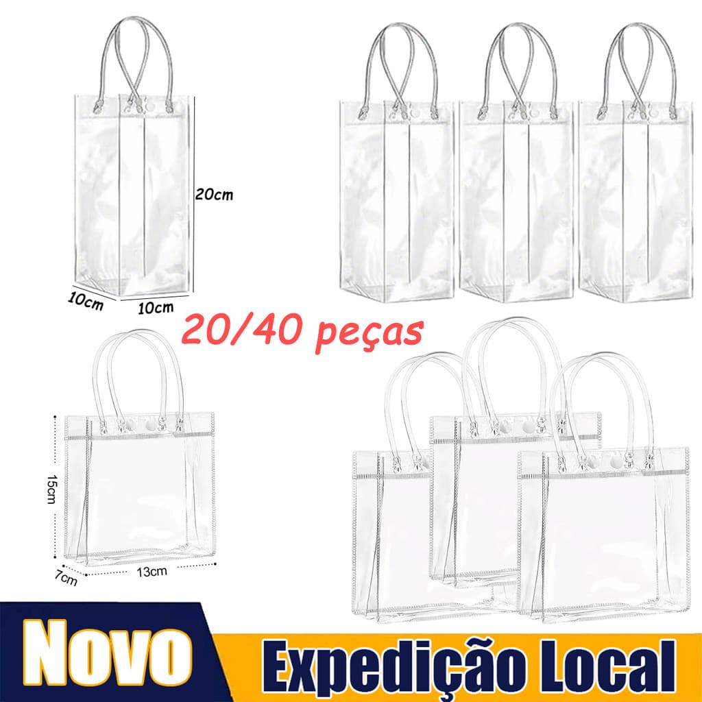 20/40 peças de sacos de presente portáteis transparentes, Sacola transparente, sacos de presente de PVC reutilizáveis
