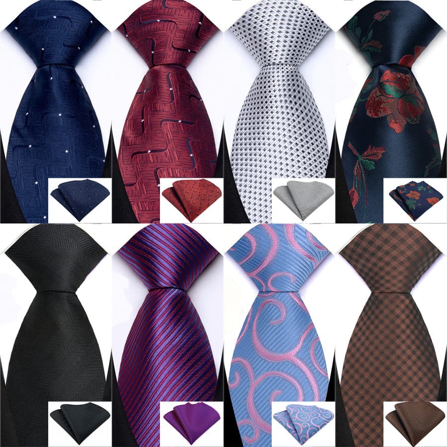 Vermelho Preto Marrom 8cm Gravata Para Homens De Luxo Lenço Conjunto Formal Casamento Negócios Festa Acessórios Presente