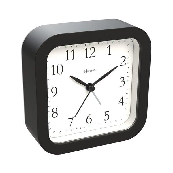 Relógio Despertador Herweg Quartz Sem Tic Tac Preto Fosco 2645-262