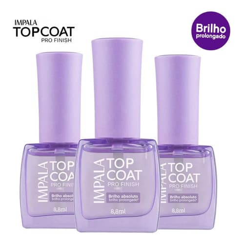 IMPALA Kit 3 Esmaltes Top Coat Pro Finish LANÇAMENTO Brilho Prolongado Hipoalergenico Longa Duração Manicure Pedicure