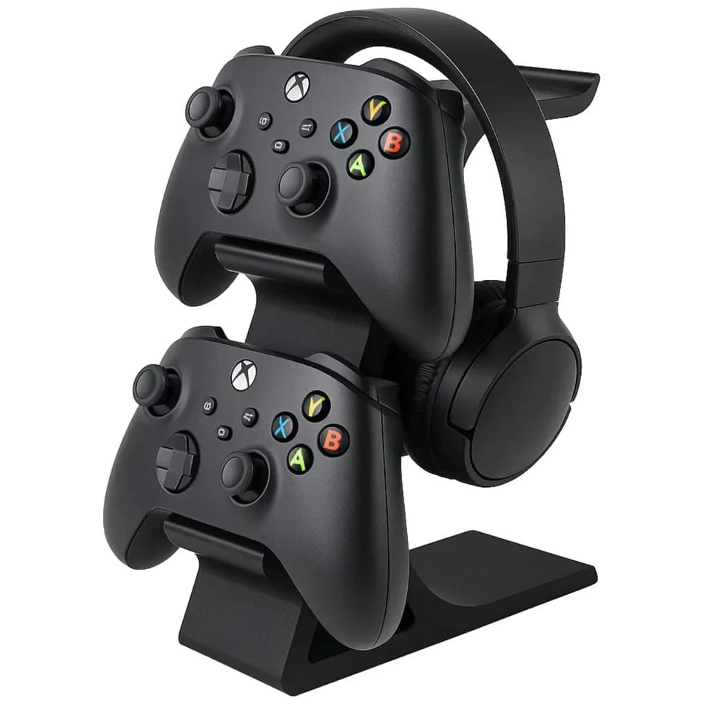 Suporte De Mesa 2 Controles E Headset Universal Ps5 Xbox Pc Preto