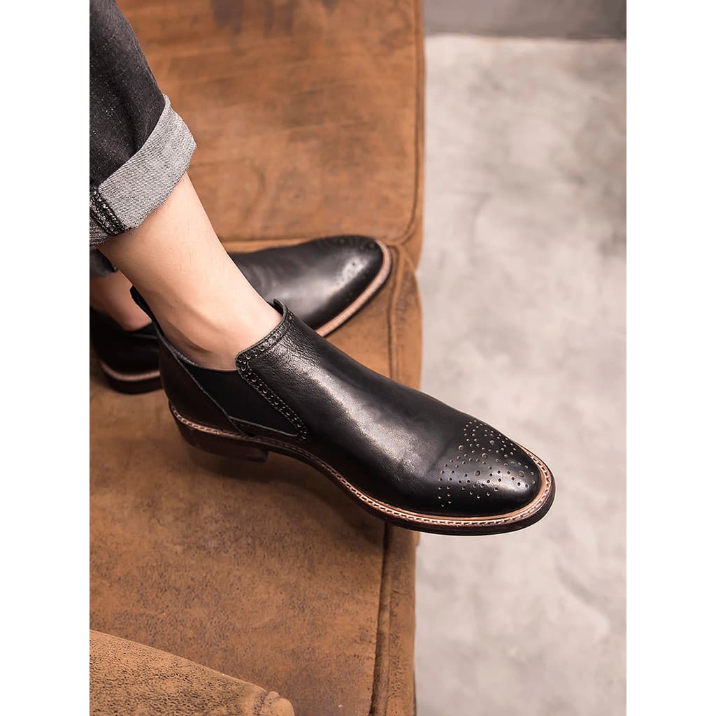 Chelsea botas masculinas de alta qualidade sapatos de couro genuíno outono inverno capa pé Martin botas britânico Brogue