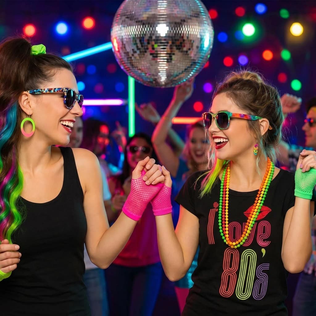 Kit de 4 Peças Acessórios para Festa de Retrô neon dos anos 80 feminina década