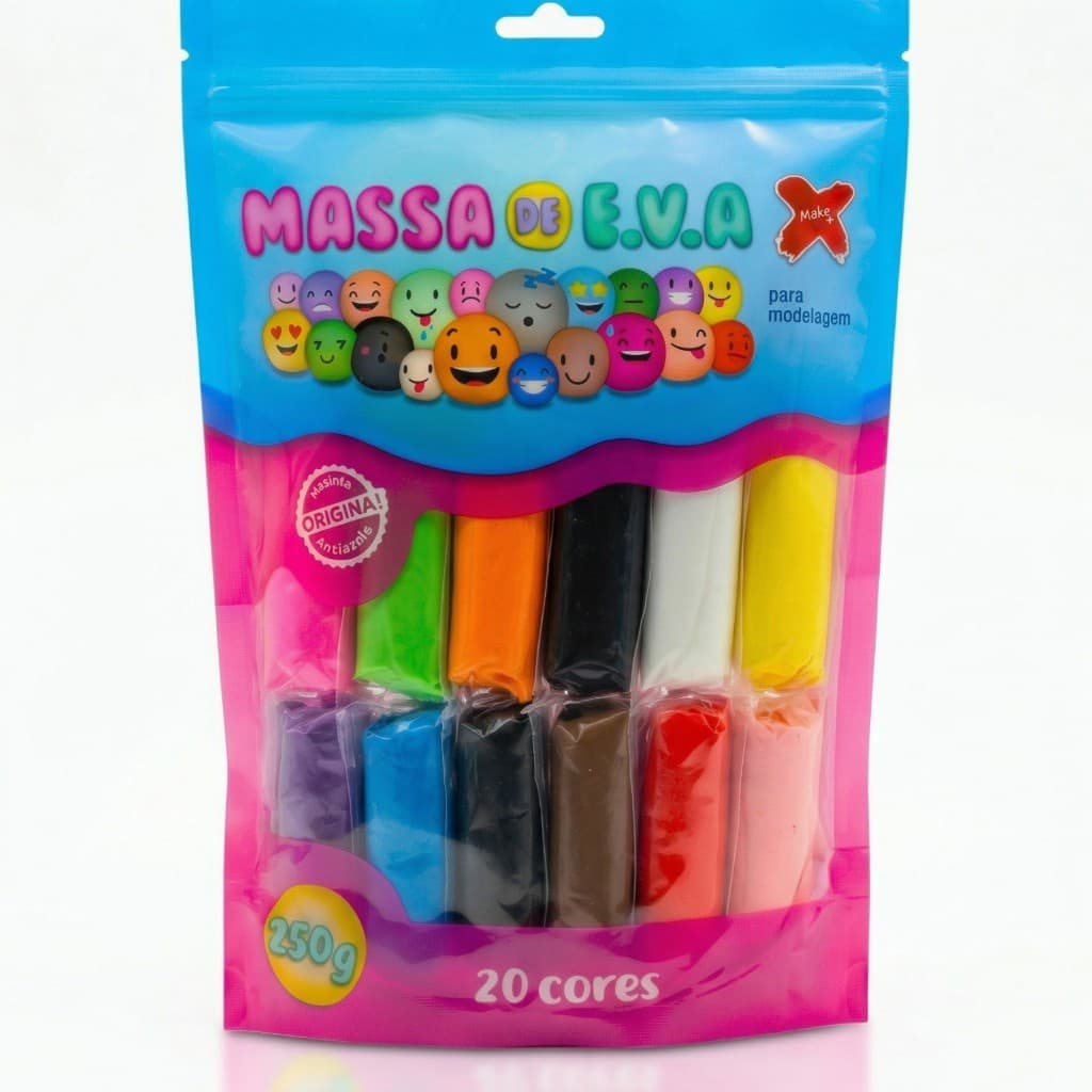 Massa de EVA Make+ 250 g - 20 Cores Fáceis de Modelar para Artesanato
