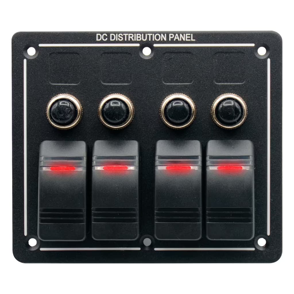 Painel De Comando 4 Botões 12-24V Porta Fusível LED Vermelho