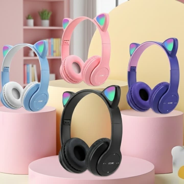 Fone de Ouvido Sem Fio Bluetooth Gatinho com LED Colorido STN 28