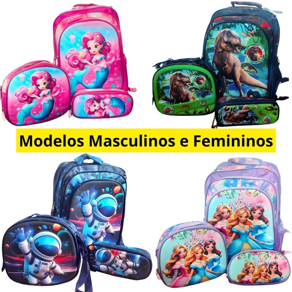 Kit Escolar 3D Infantil Mochila Lancheira Térmica Estojo - Volta Aulas